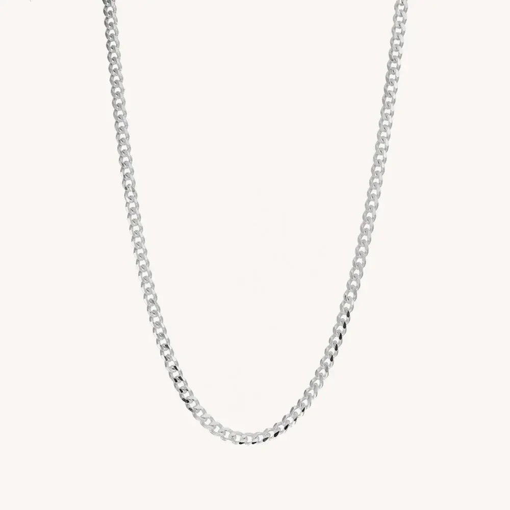 NEW NYC STERLING .925 Solid Silver 18” Chain Cuban Link Diamond Cut Necklace